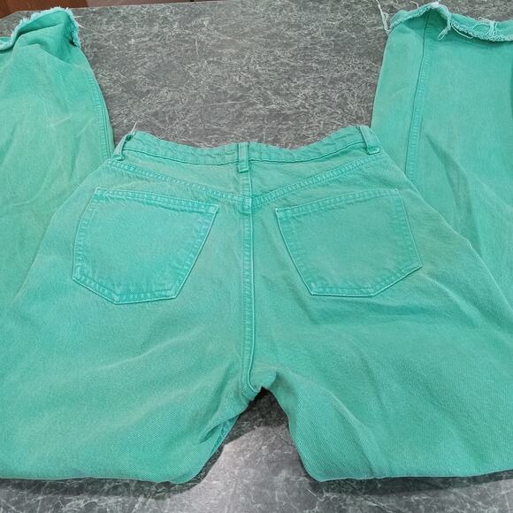 Zara Green High Waisted Wide Leg Jeans Raw Hem Women’s Size 4 Green - Picture 12 of 13